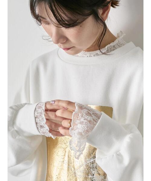 Samansa Mos2 blue(サマンサモスモスブルー)の「衿袖チュールハイネックプルオーバー(Tシャツ/カットソー・レディース・チャコールグレー/オフホワイト/キナリ・F)」の5枚目の写真