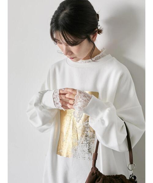 Samansa Mos2 blue(サマンサモスモスブルー)の「衿袖チュールハイネックプルオーバー(Tシャツ/カットソー・レディース・チャコールグレー/オフホワイト/キナリ・F)」の6枚目の写真