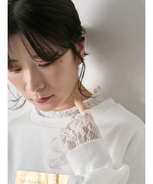 Samansa Mos2 blue(サマンサモスモスブルー)の「衿袖チュールハイネックプルオーバー(Tシャツ/カットソー・レディース・チャコールグレー/オフホワイト/キナリ・F)」の7枚目の写真