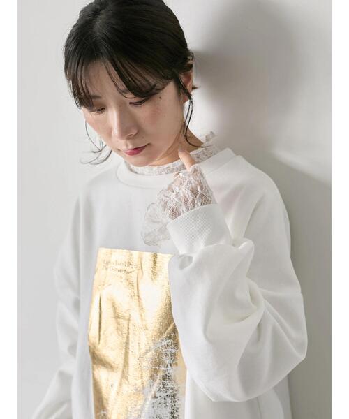 Samansa Mos2 blue(サマンサモスモスブルー)の「衿袖チュールハイネックプルオーバー(Tシャツ/カットソー・レディース・チャコールグレー/オフホワイト/キナリ・F)」の8枚目の写真