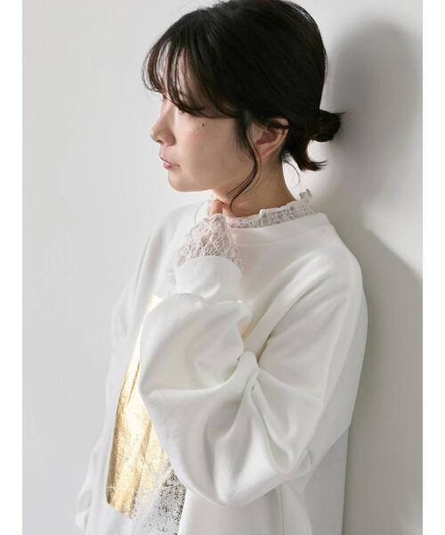 Samansa Mos2 blue(サマンサモスモスブルー)の「衿袖チュールハイネックプルオーバー(Tシャツ/カットソー・レディース・チャコールグレー/オフホワイト/キナリ・F)」の11枚目の写真
