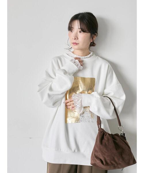 Samansa Mos2 blue(サマンサモスモスブルー)の「衿袖チュールハイネックプルオーバー(Tシャツ/カットソー・レディース・チャコールグレー/オフホワイト/キナリ・F)」の12枚目の写真