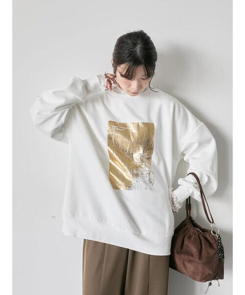 Samansa Mos2 blue(サマンサモスモスブルー)の「衿袖チュールハイネックプルオーバー(Tシャツ/カットソー・レディース・チャコールグレー/オフホワイト/キナリ・F)」の13枚目の写真