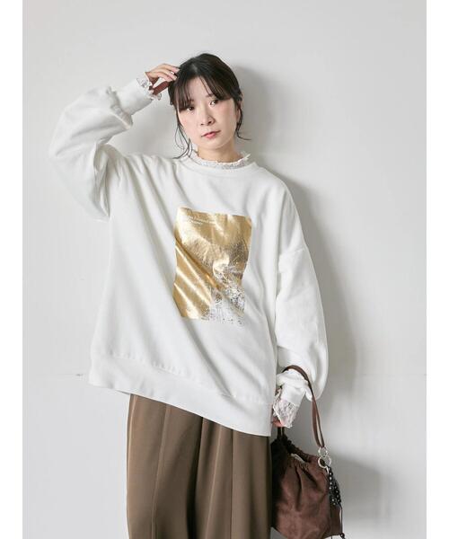 Samansa Mos2 blue(サマンサモスモスブルー)の「衿袖チュールハイネックプルオーバー(Tシャツ/カットソー・レディース・チャコールグレー/オフホワイト/キナリ・F)」の14枚目の写真