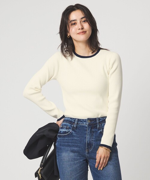 green label relaxing（グリーンレーベルリラクシング）の「＜1_OF MINE＞リブ クルーネック プルオーバー ニット ウォッシャブル（ニット/セーター・レディース・ネイビー/ライトピンク/ホワイト/その他1・FREE）」の6枚目の写真