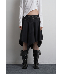 EYELET UNBALANCED MIDI SKIRT BLACK
