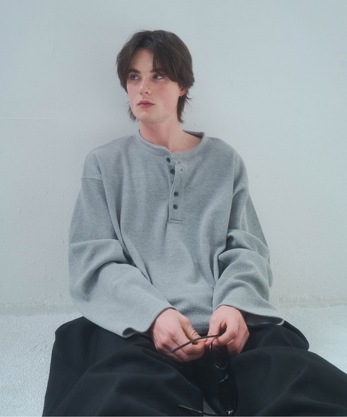 Elanque（エランク）の「waffle henly neck / ワッフルヘンリーネック（Tシャツ/カットソー・メンズ・グレー/ブラック/イエロー・MEDIUM/LARGE）」の3枚目の写真
