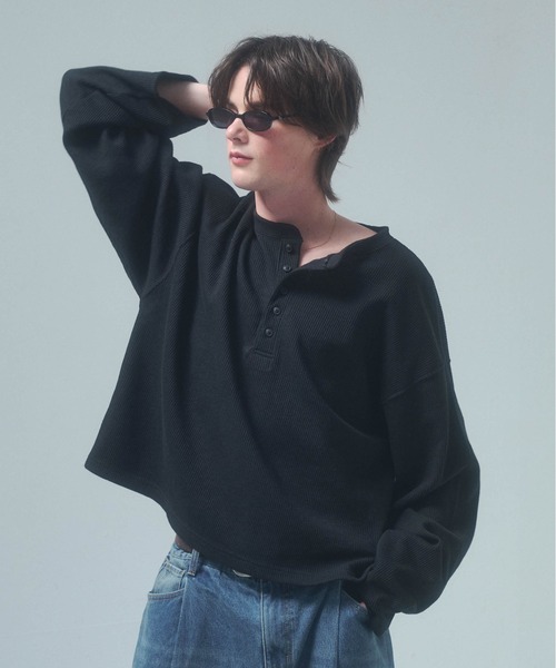 Elanque（エランク）の「waffle henly neck / ワッフルヘンリーネック（Tシャツ/カットソー・メンズ・グレー/ブラック/イエロー・MEDIUM/LARGE）」の2枚目の写真