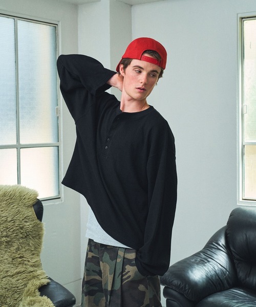 Elanque(エランク)の「waffle henly neck / ワッフルヘンリーネック(Tシャツ/カットソー・メンズ・グレー/ブラック/イエロー/パープル/ブルー・MEDIUM/LARGE)」の13枚目の写真