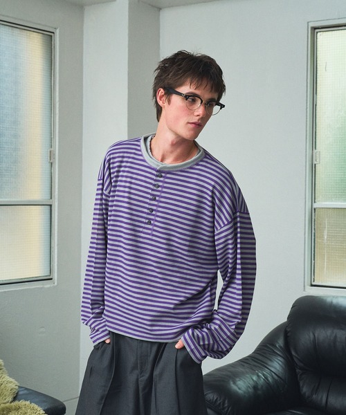 Elanque(エランク)の「waffle henly neck / ワッフルヘンリーネック(Tシャツ/カットソー・メンズ・グレー/ブラック/イエロー/パープル/ブルー・MEDIUM/LARGE)」の10枚目の写真