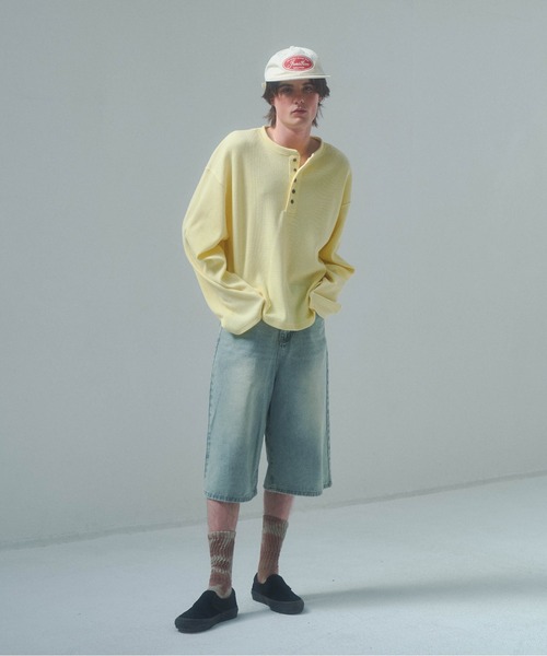 Elanque（エランク）の「waffle henly neck / ワッフルヘンリーネック（Tシャツ/カットソー・メンズ・グレー/ブラック/イエロー・MEDIUM/LARGE）」の4枚目の写真