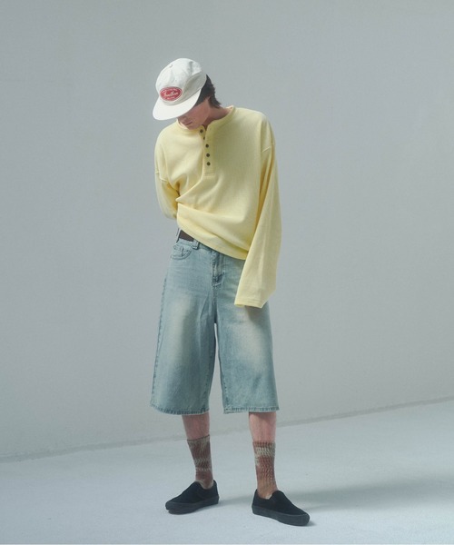 Elanque（エランク）の「waffle henly neck / ワッフルヘンリーネック（Tシャツ/カットソー・メンズ・グレー/ブラック/イエロー・MEDIUM/LARGE）」の6枚目の写真