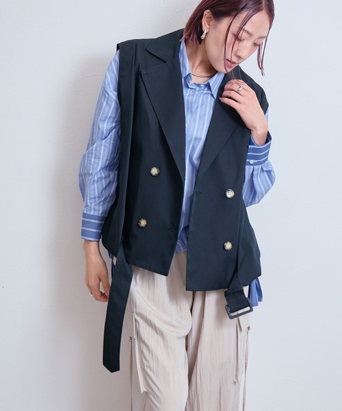LHELBIE（レルビエ）の「バルーントレンチジレ（その他アウター・レディース・ベージュ/ブラック・M）」の4枚目の写真