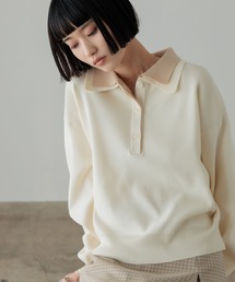 LOWRYS FARM | バイカラーポロニットロングスリーブ 636126(ニット/セーター)