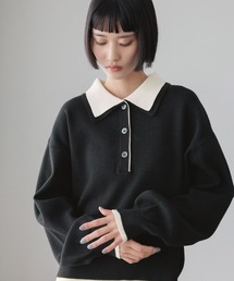 LOWRYS FARM | バイカラーポロニットロングスリーブ　636126(ニット/セーター)