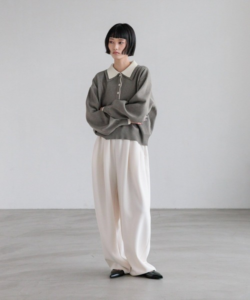 LOWRYS FARM（ローリーズファーム）の「バイカラーポロニットロングスリーブ　636126（ニット/セーター・レディース・グレー/ブラウン/ブラック・FREE）」の9枚目の写真