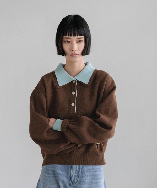 LOWRYS FARM（ローリーズファーム）の「バイカラーポロニットロングスリーブ　636126（ニット/セーター・レディース・グレー/ブラウン/ブラック・FREE）」の14枚目の写真