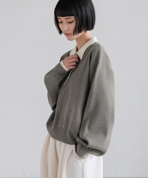 LOWRYS FARM（ローリーズファーム）の「バイカラーポロニットロングスリーブ　636126（ニット/セーター・レディース・グレー/ブラウン/ブラック・FREE）」の12枚目の写真