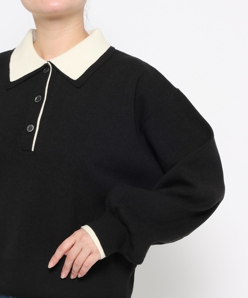 LOWRYS FARM（ローリーズファーム）の「バイカラーポロニットロングスリーブ　636126（ニット/セーター・レディース・グレー/ブラウン/ブラック・FREE）」の4枚目の写真
