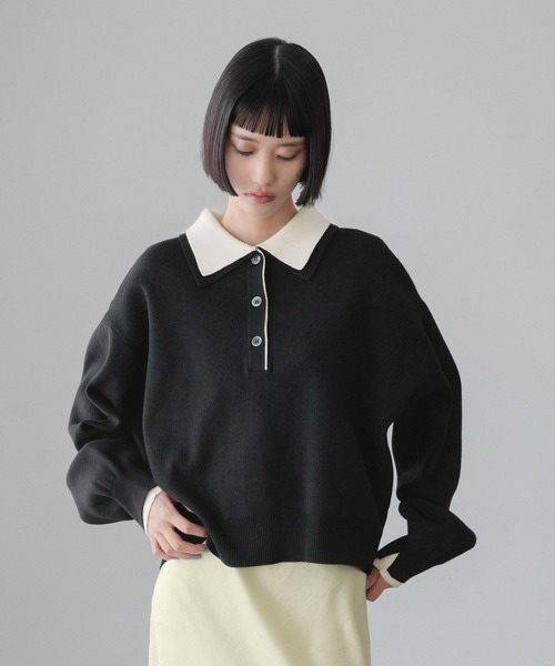 バイカラーポロニットロングスリーブ 636126（ニット/セーター