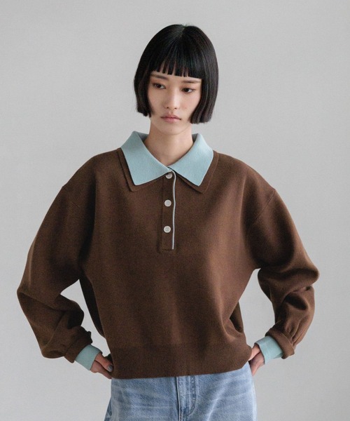LOWRYS FARM（ローリーズファーム）の「バイカラーポロニットロングスリーブ　636126（ニット/セーター・レディース・グレー/ブラウン/ブラック・FREE）」の21枚目の写真
