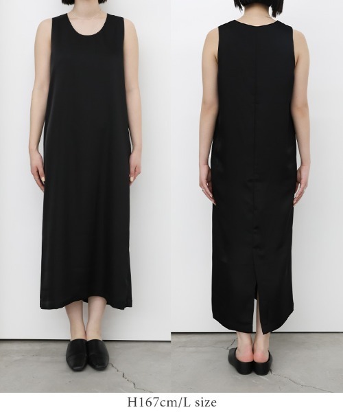 select MOCA by son（セレクトモカバイソン）の「ラウンドネックサテンロングワンピース【セットアップ対応】【by SON】（ワンピース・レディース・ブラウン/アイボリー/ブラック・MEDIUM/LARGE）」の4枚目の写真