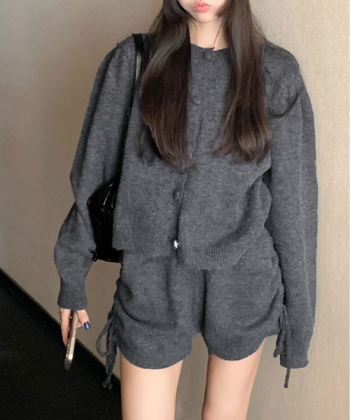 kirakiraShop(キラキラショップ)の「クルーネック ニット カーディガン セットアップ(ニット/セーター・レディース・グレー/ブラック・FREE)」の5枚目の写真