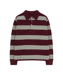 SLOWACID（スローアシッド）の「ベルベットストライプPKニット [バーガンディ/ベージュ]（ニット/セーター）」