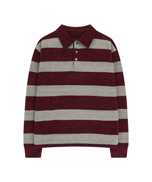 Bubble‑style PK knit — вязаная футболка [Burgundy/Beige]