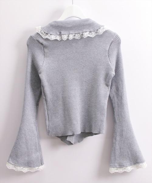 STAY MOTION（ステイモーション）の「【WEB限定】レースカラーフレアスリーブニットトップス［韓国ファッション ガーリー］≪新作≫（ニット/セーター・レディース・グレー/ブラック/イエロー・F）」の9枚目の写真