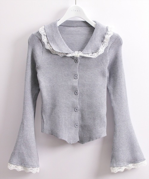 STAY MOTION（ステイモーション）の「【WEB限定】レースカラーフレアスリーブニットトップス［韓国ファッション ガーリー］≪新作≫（ニット/セーター・レディース・グレー/ブラック/イエロー・F）」の8枚目の写真