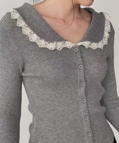 STAY MOTION（ステイモーション）の「【WEB限定】レースカラーフレアスリーブニットトップス［韓国ファッション ガーリー］≪新作≫（ニット/セーター・レディース・グレー/ブラック/イエロー・F）」の10枚目の写真