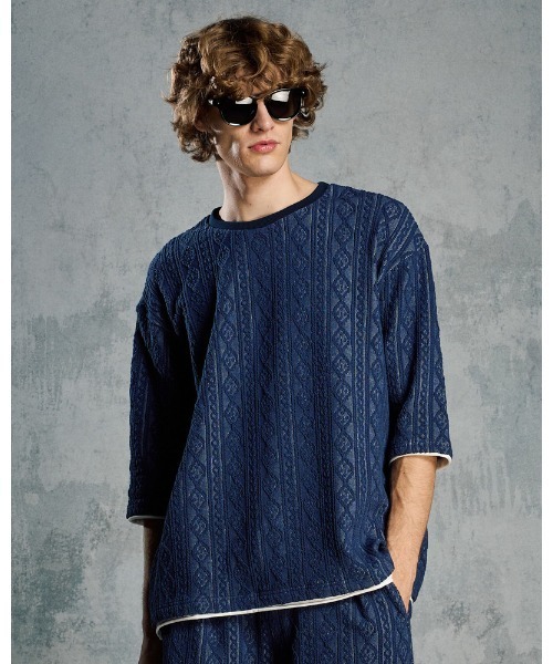wjk(ダヴルジェイケイ)の「jacquard summer knit H/S(Tシャツ/カットソー・メンズ・ブラック/トップグレー/ネイビー・SMALL/MEDIUM/LARGE/X-LARGE)」の3枚目の写真