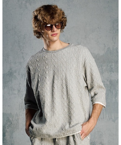 wjk(ダヴルジェイケイ)の「jacquard summer knit H/S(Tシャツ/カットソー・メンズ・ブラック/トップグレー/ネイビー・SMALL/MEDIUM/LARGE/X-LARGE)」の2枚目の写真