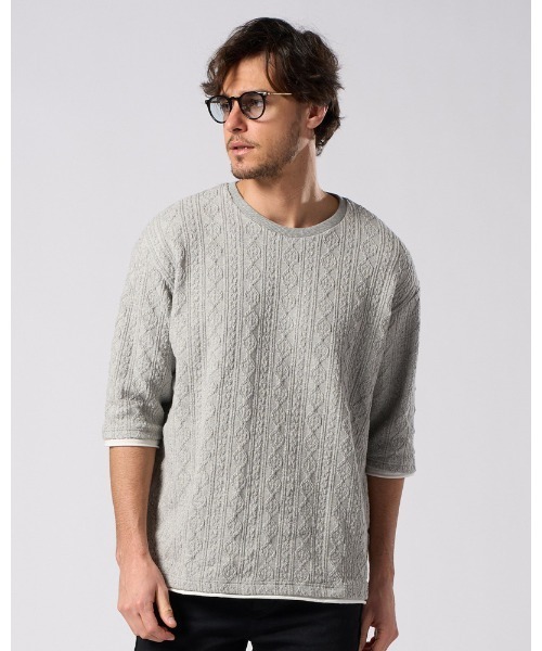 wjk(ダヴルジェイケイ)の「jacquard summer knit H/S(Tシャツ/カットソー・メンズ・ブラック/トップグレー/ネイビー・SMALL/MEDIUM/LARGE/X-LARGE)」の4枚目の写真