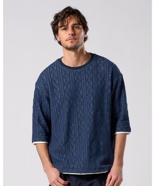 wjk(ダヴルジェイケイ)の「jacquard summer knit H/S(Tシャツ/カットソー・メンズ・ブラック/トップグレー/ネイビー・SMALL/MEDIUM/LARGE/X-LARGE)」の16枚目の写真