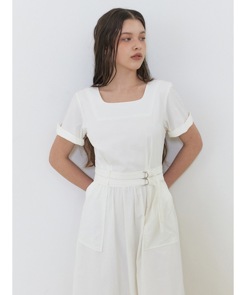 ETMON（エトモン）の「2-Way Sleeve Belted Dress, White（ワンピース・レディース・その他・S/M）」の2枚目の写真