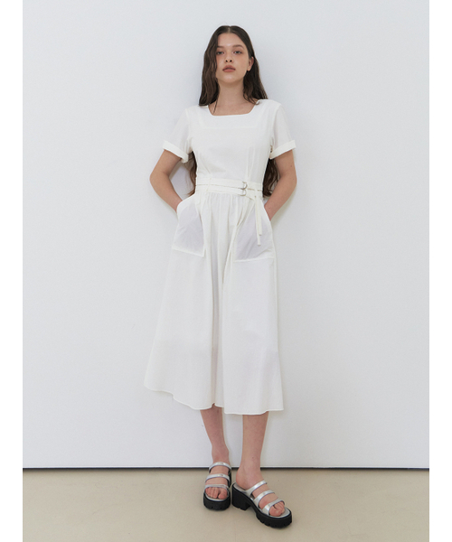 ETMON（エトモン）の「2-Way Sleeve Belted Dress, White（ワンピース・レディース・その他・S/M）」の3枚目の写真