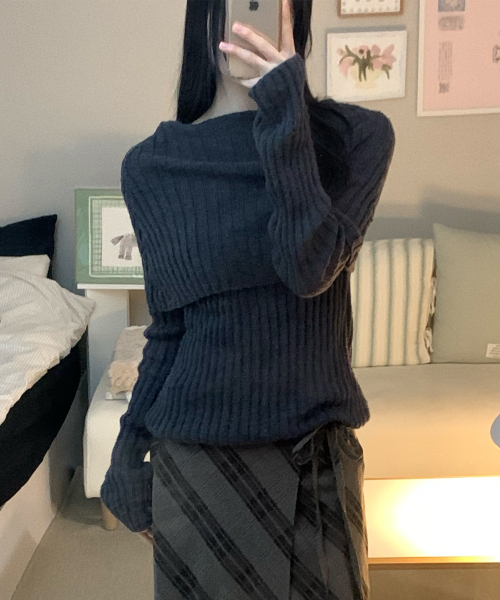TTUDEMENT(トュードメント)の「SHAWL RIBBED SWEATER CHARCOAL(ニット/セーター・レディース・その他・FREE)」の1枚目の写真