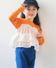 apres les cours | 【WEB限定】シアーチェックドッキングトップス_ジュニア対応(Tシャツ/カットソー)