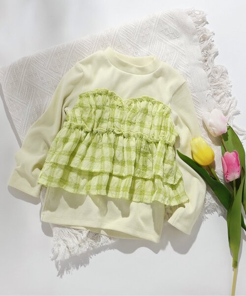 apres les cours（アプレレクール）の「【WEB限定】シアーチェックドッキングトップス_ジュニア対応（Tシャツ/カットソー・キッズ・ネイビー/オレンジ/クリーム/アイボリー・80/90/100/110/120/130/140）」の12枚目の写真