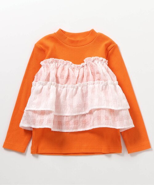 apres les cours（アプレレクール）の「【WEB限定】シアーチェックドッキングトップス_ジュニア対応（Tシャツ/カットソー・キッズ・ネイビー/オレンジ/クリーム/アイボリー・80/90/100/110/120/130/140）」の18枚目の写真