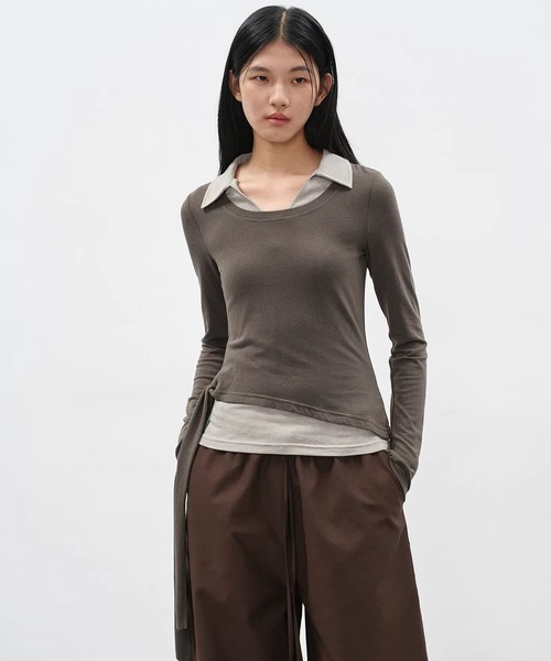 EIGHTHMONTH(エイスマンス)の「アシンメトリーレイヤードトップス EM26s019【EIGHTHMONTH】(Tシャツ/カットソー・レディース・ブラック/カーキ・S/M)」の5枚目の写真