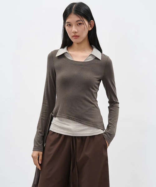 EIGHTHMONTH(エイスマンス)の「アシンメトリーレイヤードトップス EM26s019【EIGHTHMONTH】(Tシャツ/カットソー・レディース・ブラック/カーキ・S/M)」の7枚目の写真