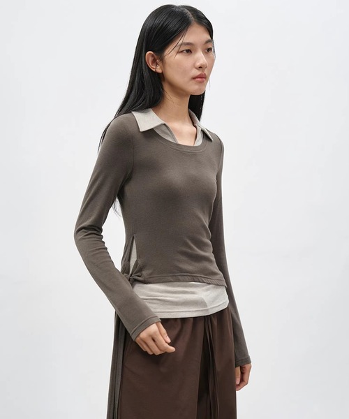 EIGHTHMONTH(エイスマンス)の「アシンメトリーレイヤードトップス EM26s019【EIGHTHMONTH】(Tシャツ/カットソー・レディース・ブラック/カーキ・S/M)」の8枚目の写真