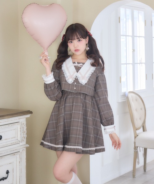 ROJITA(ロジータ)の「レイヤード配色セーラーワンピース(ワンピース・レディース・チェック/ブラック/ピンク・FREE)」の3枚目の写真