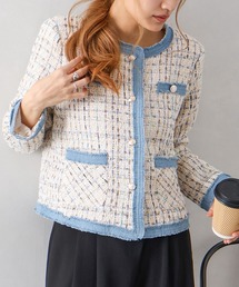 SpRay（スプレイ）の「デニムトリムツィードジャケット（ノーカラージャケット）」