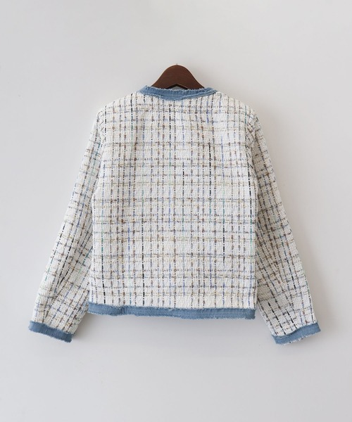 SpRay（スプレイ）の「デニムトリムツィードジャケット（ノーカラージャケット・レディース・ブラック/ベージュ/ピンク/ホワイト・FREE）」の18枚目の写真