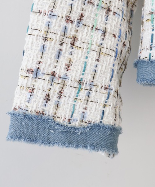 SpRay（スプレイ）の「デニムトリムツィードジャケット（ノーカラージャケット・レディース・ブラック/ベージュ/ピンク/ホワイト・FREE）」の20枚目の写真