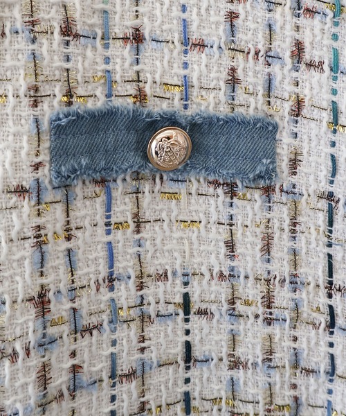 SpRay（スプレイ）の「デニムトリムツィードジャケット（ノーカラージャケット・レディース・ブラック/ベージュ/ピンク/ホワイト・FREE）」の21枚目の写真